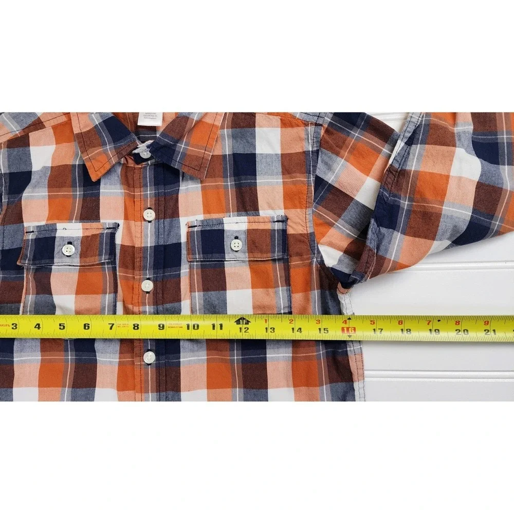Gymboree‎ Kids Boys Medium 7/8 Plaid Long Sleeve Button Up Shirt Orange Navy